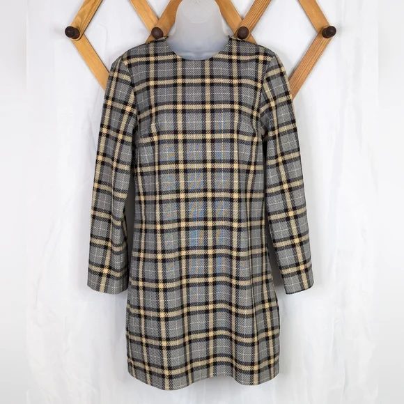 H&M Plaid Checkered Long Sleeve Mod Shift Dress - Size Small - Picture 2 of 8